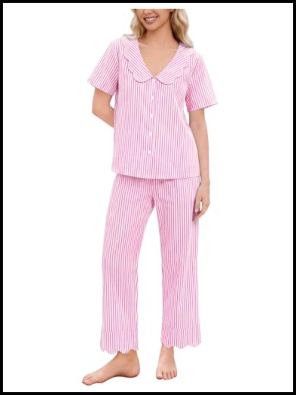 100% Cotton Women Pajama Set 2 Piece Short Sleeve Sleepwear Gingham Button Down